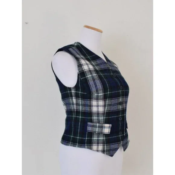 Vintage Sleeveless 90s Pendleton Plaid Waistcoat Vest - Picture 5 of 10